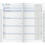 Kalendereinlage mit Monatsregisterschnitt und verstärkten Taben für 2026.