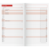 Doppelseite eines Kalenders mit Monatsansicht für April 2026 und Terminkalender.