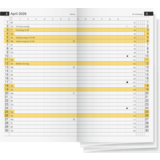 Kalendereinlage für April 2026 mit Wochenübersicht und hervorgehobenen Tagen.