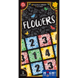 Spieleschachtel von HUCH! mit dem Titel "Flowers" in bunten Farben und Mustern.