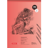 Zeichenblock DIN A4 mit lila Rückseite, abgebildet mit einer gezeichneten Eidechse und Stiften.