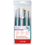 Pinselset mit verschiedenen Pinselarten in Kunststoffverpackung, für unterschiedliche Maltechniken.