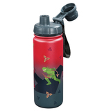 Rote Edelstahl-Trinkflasche mit Ninja-Motiv und grauem Verschluss.