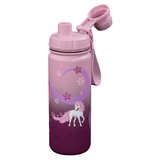 Edelstahl-Trinkflasche in Pink mit Einhornmotiv und Schraubverschluss.