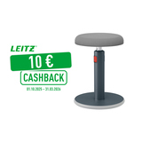 Leitz Sitz-Steh-Hocker Ergo Cosy 2-in-1 in grau mit Cashback-Information.