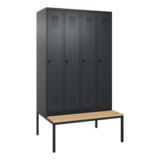 C+P Kleiderspind Evolo PLUS mit untergebauter Sitzbank 4 Abteile schwarzgrau