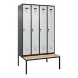 C+P Kleiderspind Evolo PLUS mit untergebauter Sitzbank 4 Abteile schwarzgrau