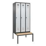 C+P Kleiderspind Evolo PLUS mit untergebauter Sitzbank 3 Abteile schwarzgrau
