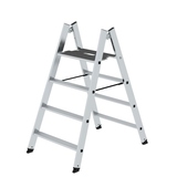 Klapptritt mit vier Stufen, stabiler Struktur und großer Standfläche aus Aluminium.