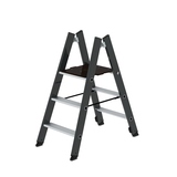 Klapptritt mit drei Stufen, beidseitig begehbar und Holz-Siebdruck-Plattform.