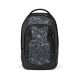 Schulrucksack mit sportlichem Design und grafischem Muster in Schwarz und Grau.
