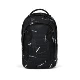 Schulrucksack mit sportlichem Design in schwarz mit grafischem Muster und maximalem Volumen.
