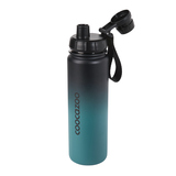 Edelstahl-Trinkflasche mit Gradient-Teal-Farbverlauf und praktischer Handschlaufe.