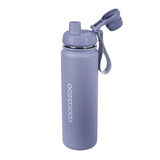 Edelstahl-Trinkflasche in Lavendel mit Handschlaufe und Drehverschluss.