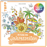 Malbuch mit bunten, saisonalen Illustrationen und inspirierenden Sprüchen für kreative Entspannung.