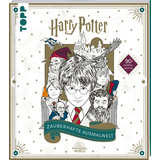Malbuch mit Illustrationen aus der Harry-Potter-Welt und gold-glänzenden Highlights.
