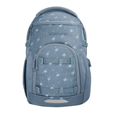 Schulrucksack COOCAZOO BYTE Bloomy Daisy in blauer Farbe mit floralem Muster und mehreren Fächern.