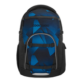 Schulrucksack in Schwarz-Blau mit ergonomischem Design und mehreren Fächern für digitales Zubehör.