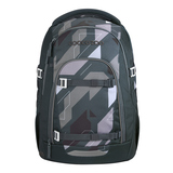 Schulrucksack COOCAZOO MATE Dark Race in grauem, geometrischem Design mit verstellbaren Riemen.