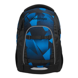 Schulrucksack MATE von COOCAZOO in Blau mit geometrischem Design und mehreren Fächern.