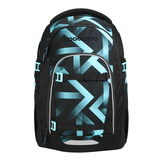 Schulrucksack COOCAZOO MATE Laser Lights mit geometrischem Design in Schwarz und Blau.