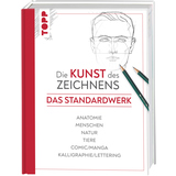 Produktbild eines Zeichenbuchs mit rotem Einband und Stiften, Titel „Die Kunst des Zeichnens“.