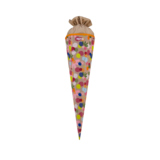Bunte Schultüte in Cone-Form mit floralem Muster und beigefarbener Kordel.