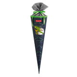 Schultüte in Form eines Kegels mit Ninja-Motiv und grauem Verschlussband.