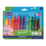 STAEDTLER® Fasermaler Noris® junior 329 Peppa Pig 12 St./Pack. sunny yellow, peppa pig red, granny pig pink, george blue, blue sky, mummy pig orange, piggy pink, green tree, green grass, grandpa pig purple, muddy puddle brown, black night Produktbild