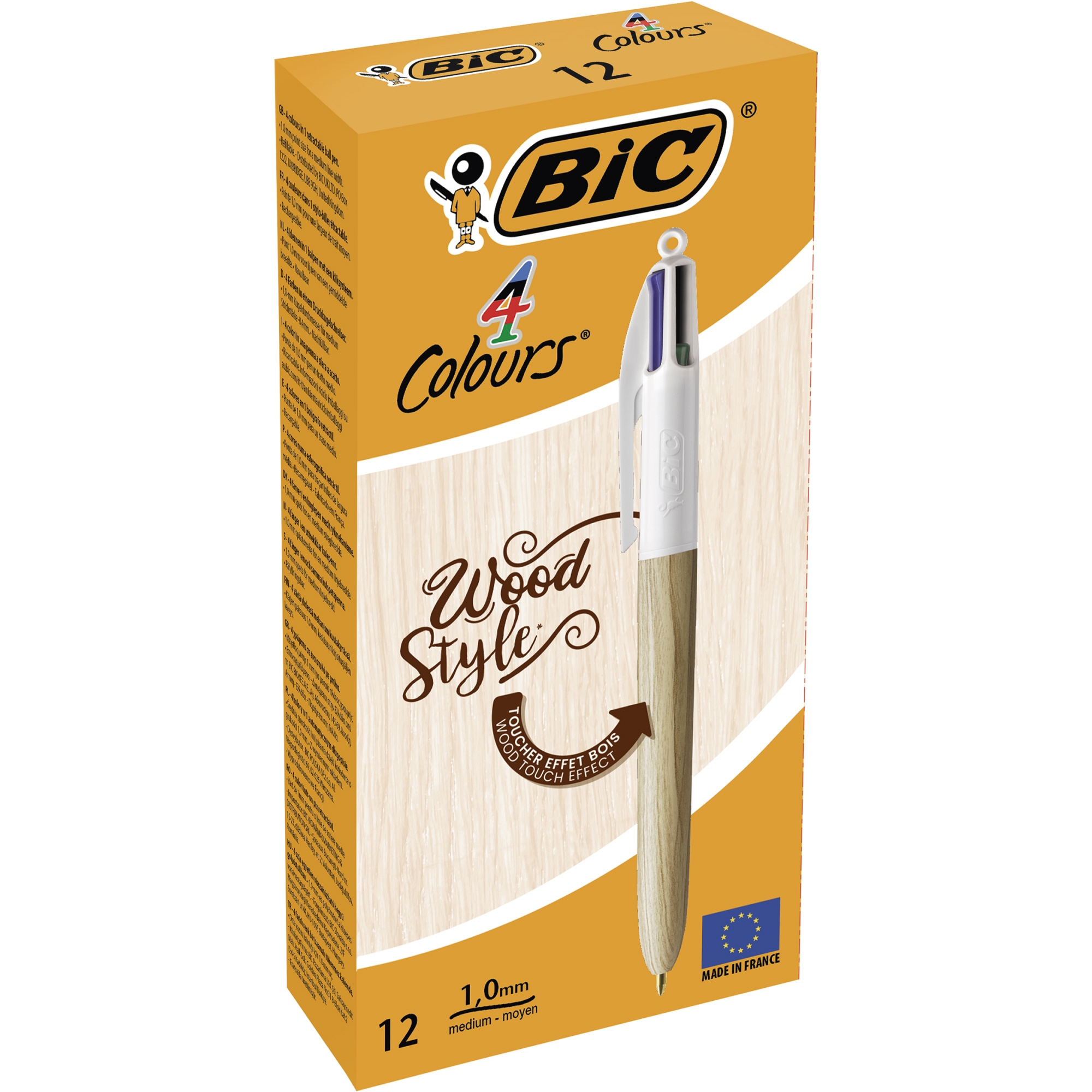 BIC Mehrfarbkugelschreiber 4Colours Wood Style 508964 natur Aktion 12St