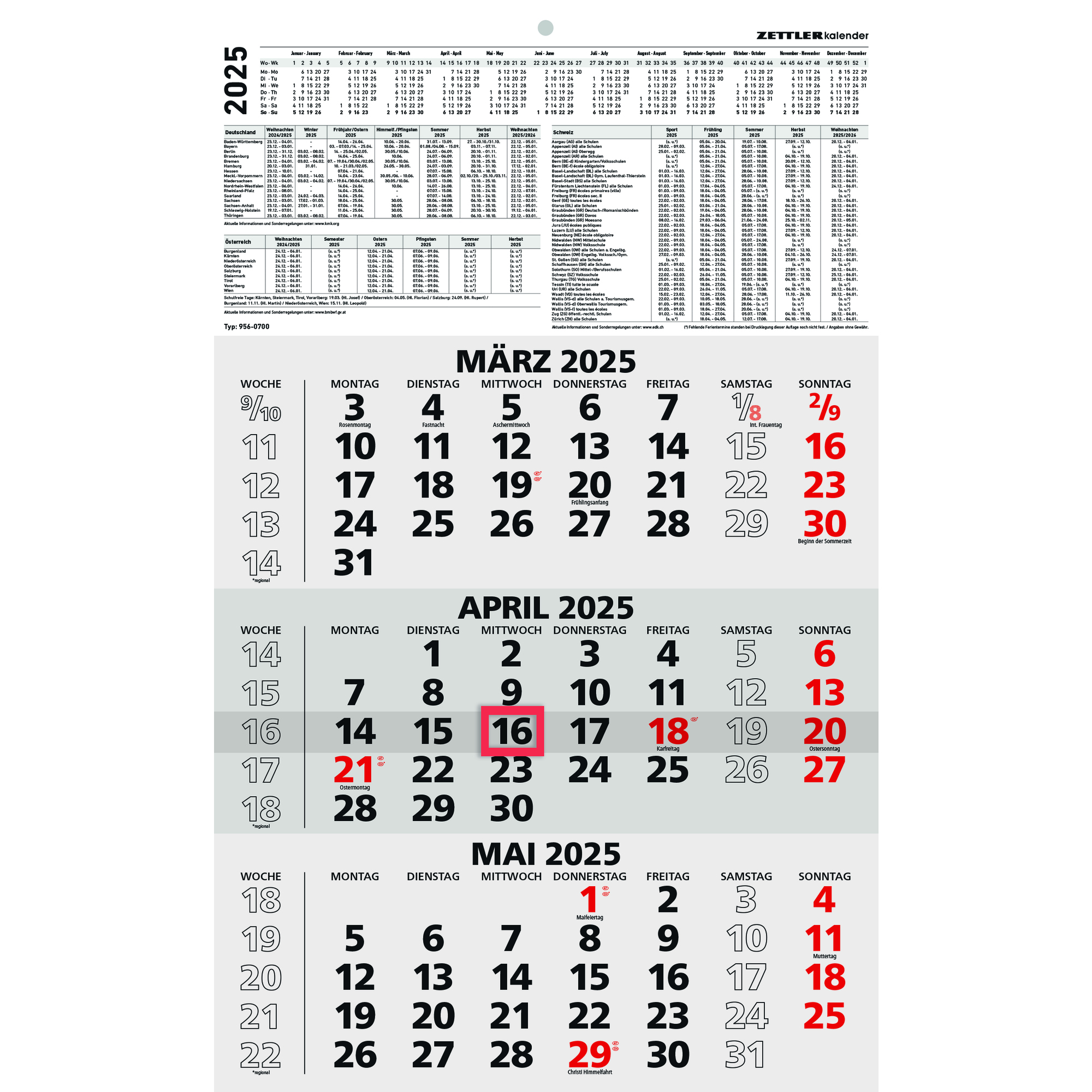 ZETTLER Dreimonatskalender 956-0011 - 2