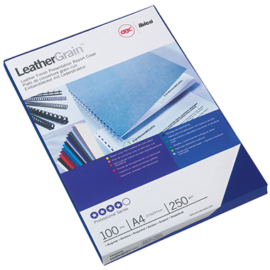 GBC® Einbanddeckel LeatherGrain™ DIN A4 100 St./Pack. blau Produktbild