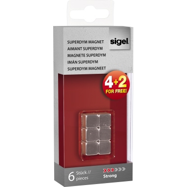 SIGEL Magnet SuperDym C5 Strong Neodym, vernickelt 6 St./Pack. silber Produktbild pa_produktabbildung_1 L