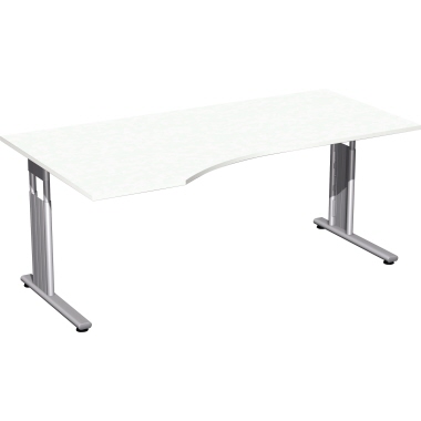 Geramöbel Schreibtisch C Fuß Flex 1.800 x 680-820 x 800/1.000 mm (B x H x T) Freiform links weiß Produktbild