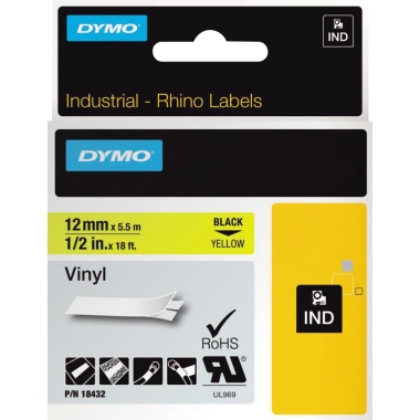 DYMO® Schriftbandkassette IND 12 mm x 5,5 m (B x L) gelb Produktbild pa_produktabbildung_1 L
