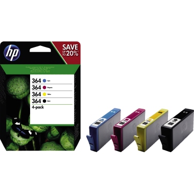 HP Tintenpatrone 364 schwarz, cyan, magenta, gelb 18 ml schwarz, 3 x 6 ml farbig Produktbild pa_produktabbildung_1 L