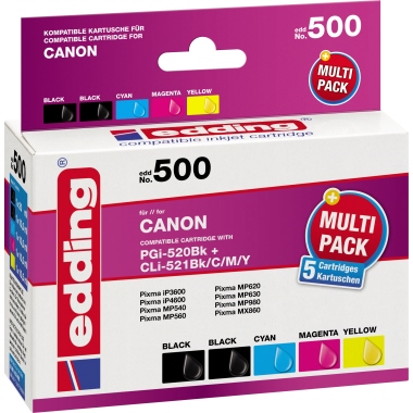 edding Tintenpatrone Kompatibel mit Canon PGI-520/CLI-521 schwarz, cyan, magenta, gelb 5 St./Pack. Produktbild pa_produktabbildung_1 L