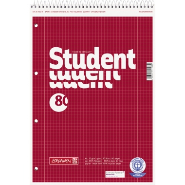 BRUNNEN Notizblock Student Recycling kariert mit Rand innen/außen