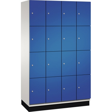 C+P Schließfachsystem Cambio mit Sockel 1.200 x 1.950 x 525 mm (B x H x T) 16 Fächer lichtgrau enzianblau Produktbild