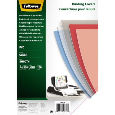 Fellowes® Deckblattfolie PVC DIN A4 0,15 mm 100 St./Pack. Produktbild pa_produktabbildung_1 L