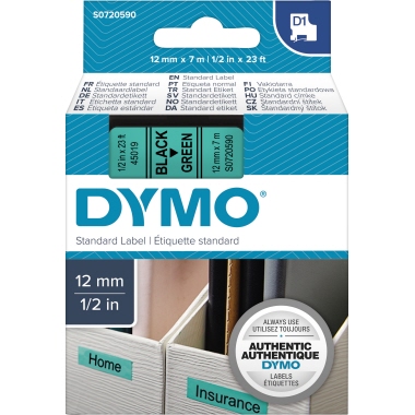 DYMO® Schriftbandkassette D1 12 mm x 7 m (B x L) grün schwarz Produktbild