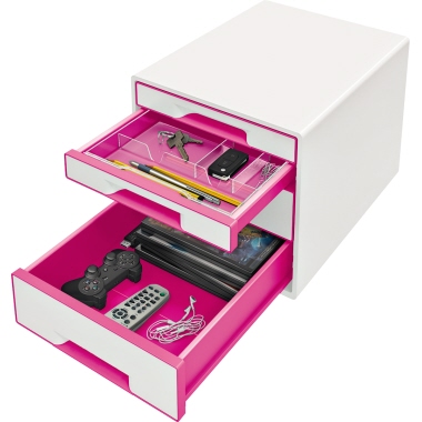 Leitz Schubladenbox WOW CUBE 4 Schubladen pink/weiß Produktbild pa_ohnedeko_1 L
