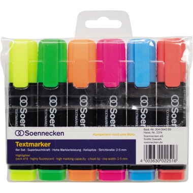 Soennecken Textmarker 6 St./Pack. gelb, rot, blau, grün, orange, rosa Produktbild