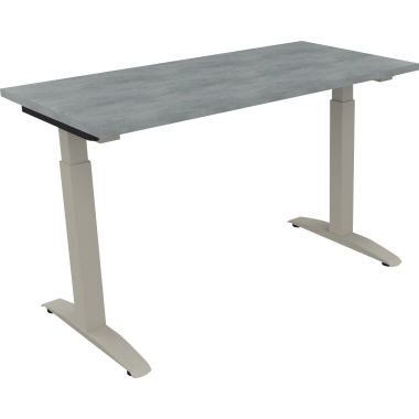 Schreibtisch all in one 1.200 x 650-850 x 600 mm (B x H x T) Flachkufe Quadratrohr beton hell silberaluminium Produktbild