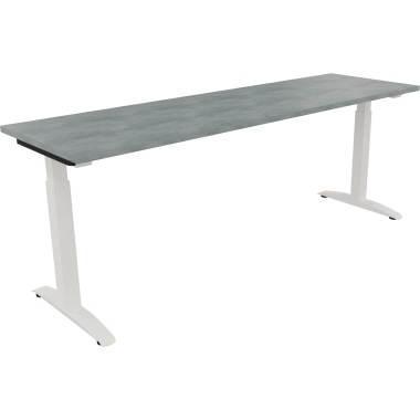 Schreibtisch all in one 2.000 x 650-850 x 600 mm (B x H x T) Flachkufe Quadratrohr beton hell verkehrsweiß Produktbild