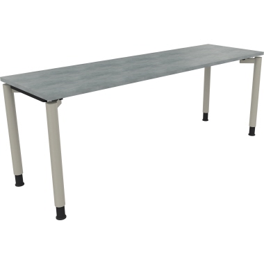Schreibtisch all in one 2.000 x 680-820 x 600 mm (B x H x T) Vierfuß Rundrohr beton hell silberaluminium Produktbild