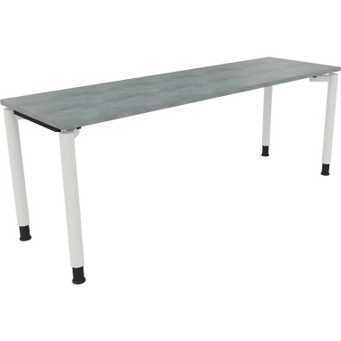 Schreibtisch all in one 2.000 x 680-820 x 600 mm (B x H x T) Vierfuß Rundrohr beton hell verkehrsweiß Produktbild
