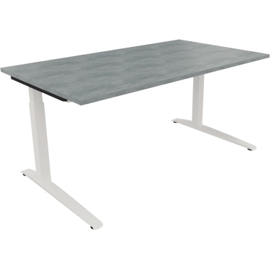Schreibtisch all in one 1.600 x 650-850 x 900 mm (B x H x T) Flachkufe Quadratrohr beton hell verkehrsweiß Produktbild