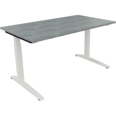 Schreibtisch all in one 1.400 x 650-850 x 800 mm (B x H x T) Flachkufe Quadratrohr beton hell verkehrsweiß Produktbild