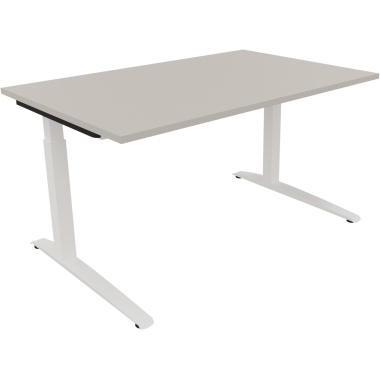 Schreibtisch all in one 1.400 x 650-850 x 900 mm (B x H x T) Flachkufe Quadratrohr lichtgrau verkehrsweiß Produktbild
